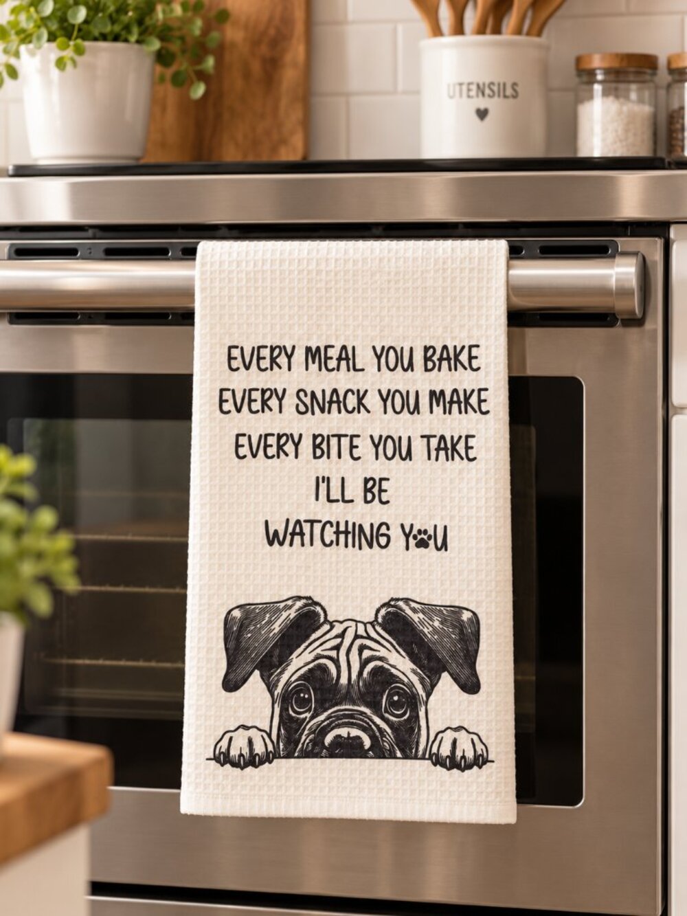Pug Kitchen Towel Funny Dog Lover Tea Towel